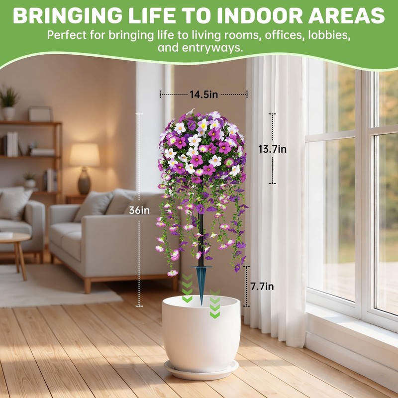 Grooy Artificial Plants Flowers Topiary Ball For Outdoor 2 Pack Fake Purple gallery