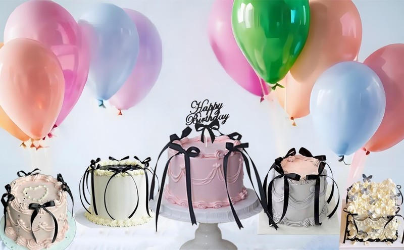 Black Bows for Cake, 12 PCS Black Vintage Ribbon Bow Cake Topper with 1PC Happy gallery