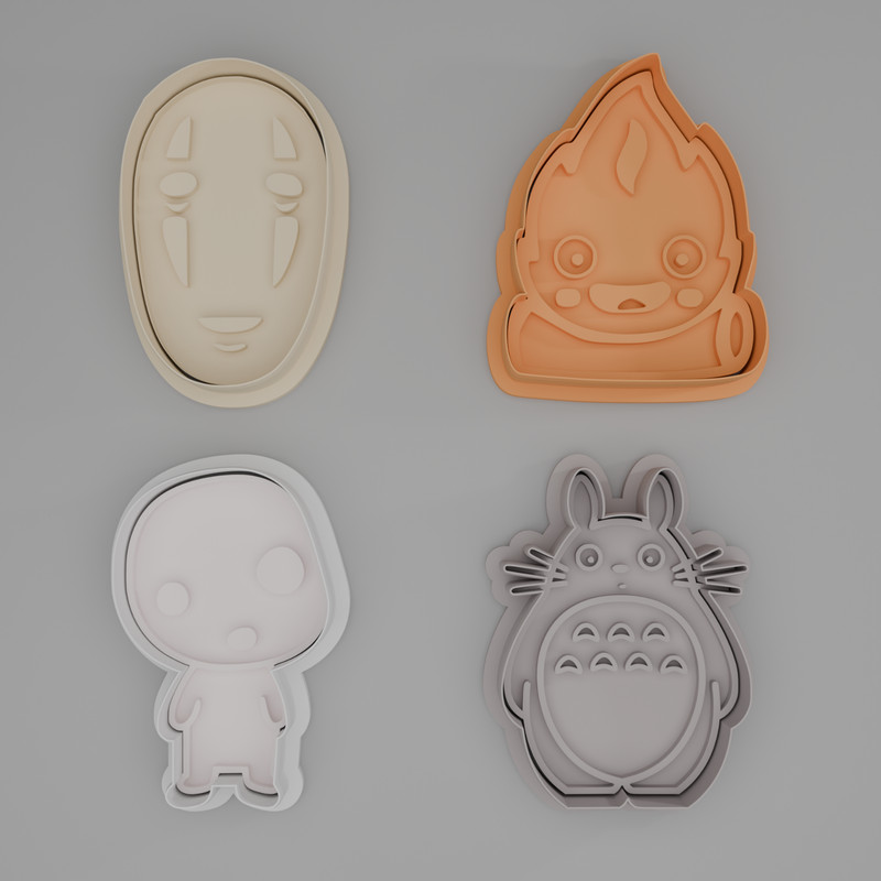 4-Piece Ghibli Cookie Cutters Set -Small 2.5″- Calcifer, No Face, Totoro, Kodama