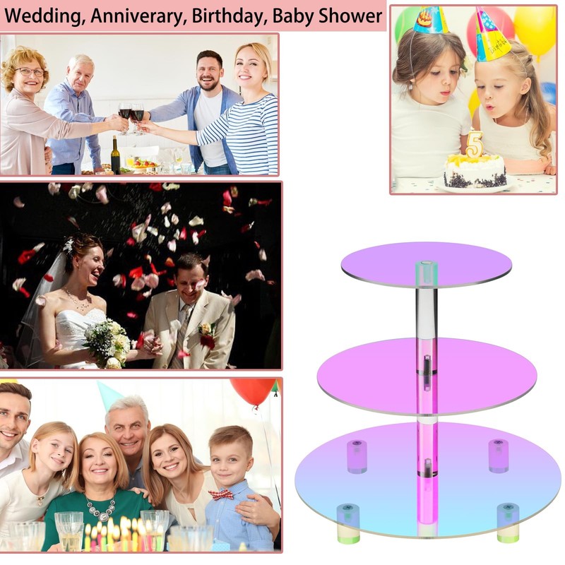 Iridescent Acrylic Cupcake Stand, 3 Tier Round Cake Display Riser for 18-24 C... gallery