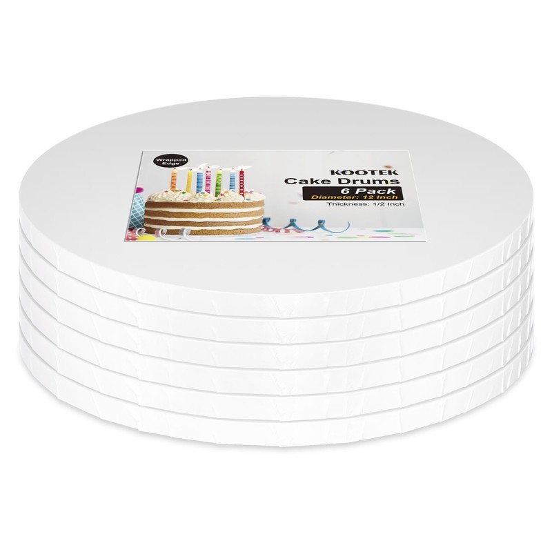 6PCS Cake Drums 12 Inch Round, 12in Cake Boards Set, 1/2″ Thick Sturdy Cardbo…