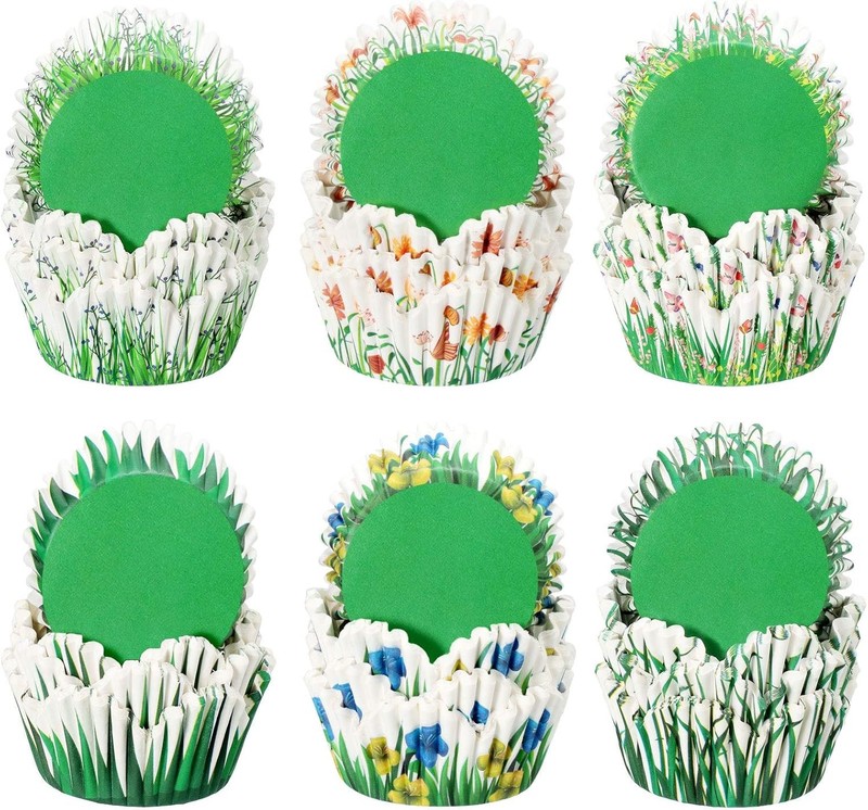 240 Pcs Flower Cupcake Liners – Paper, Disposable – Spring Petal Grass Shaped