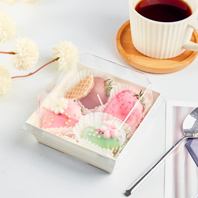 Small Paper Charcuterie Boxes with Clear Lids 50 Pack 4x4 Inch Mini Cake gallery