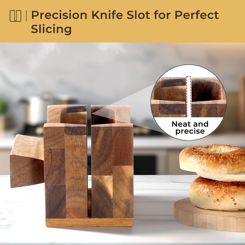 Annie Mia Design Premium Acacia Wood Bagel Slicer For Large Bagel Stylish Ha... gallery