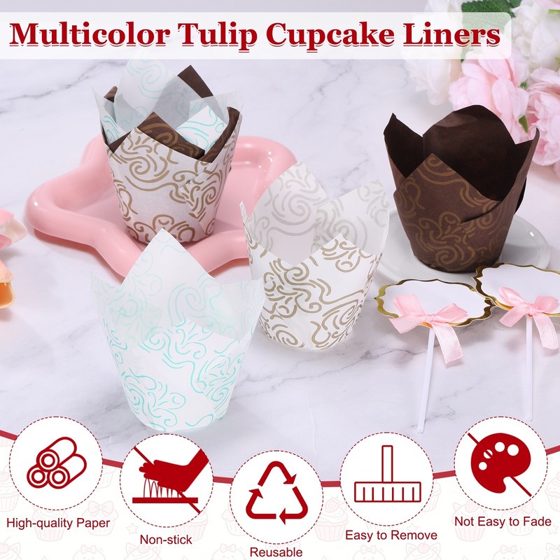 100Pcs Cloud Tulip Cupcake Liners with 10Pcs Cheese Markers, Brown gallery