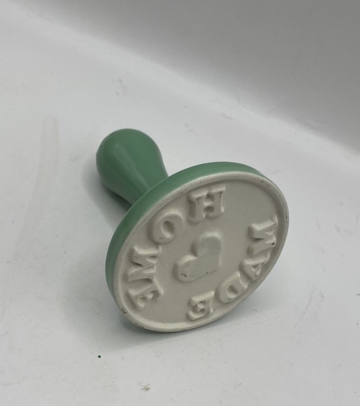 HOME ❤️ MADE Heart Love Cookie Press Ceramic Glazed Mint Green 3” Wide Handle