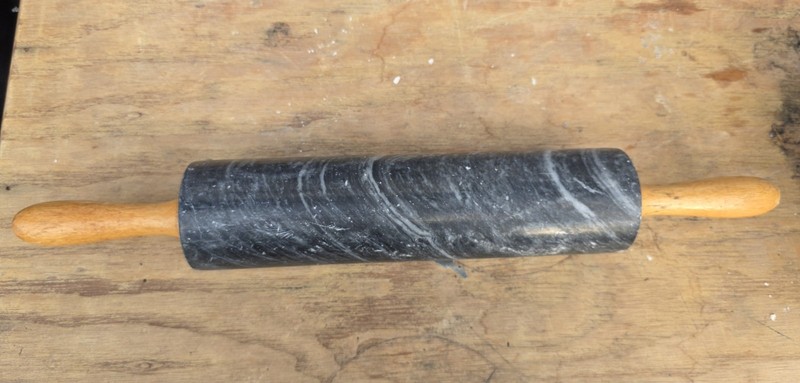 Vintage Kitchen Black Marble Rolling Pin with Oak Handles gallery