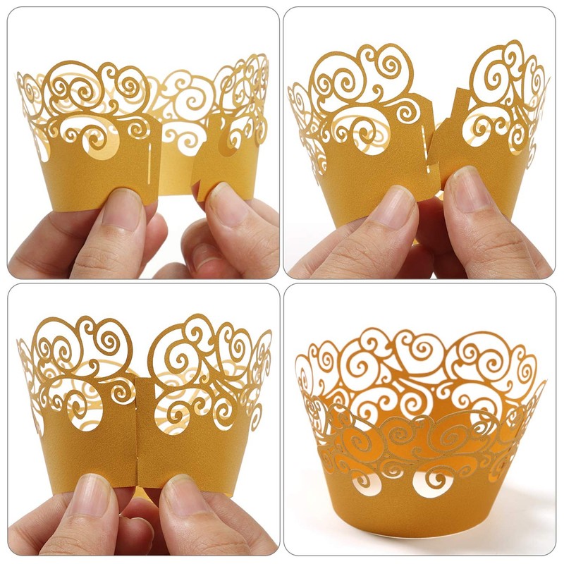 Cupcake Wrappers 50 Pack Filigree Artistic Laser Cut Baking Cups Gold gallery