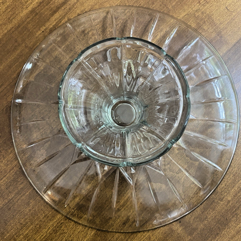 Vintage Glass 12" Round Cake Stand Heavy Dome Cover Pedestal Footed Clear gallery