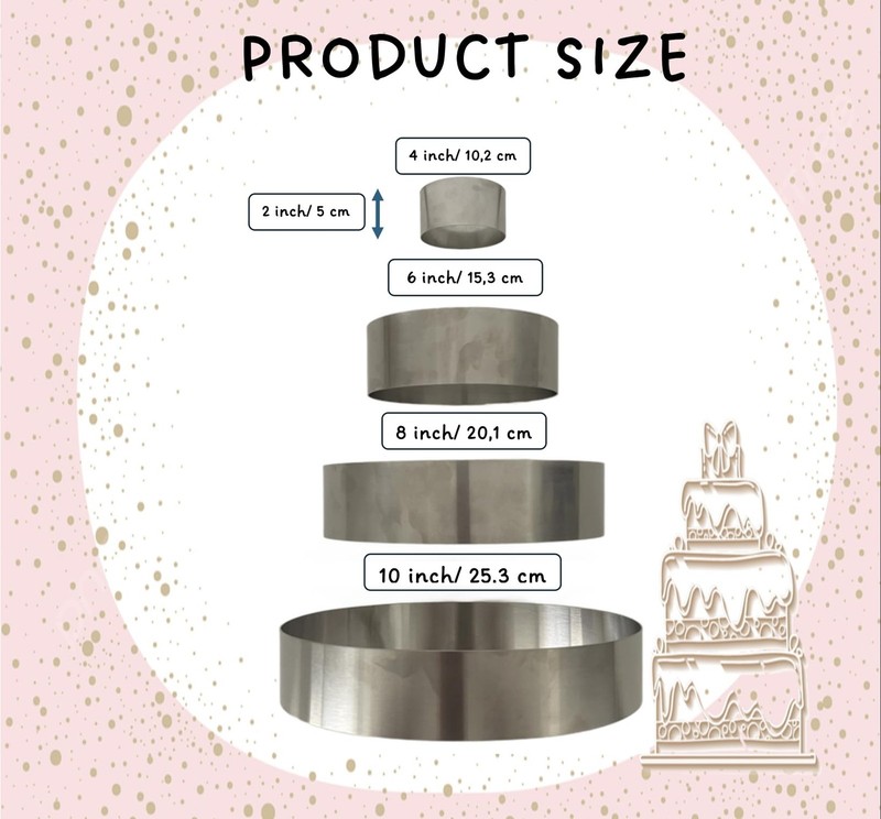 's Set of 4 Cake Rings 4-6-8-10 Inch – Round Cake Cutter Ring Mold with Premi... gallery