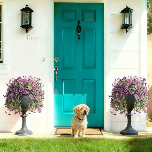Artificial Fake Hanging Flowers Plants for Outdoor Spring Summer Double Purple gallery