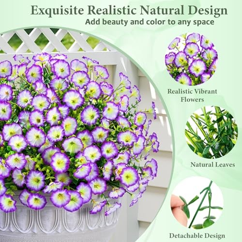 Artificial Flowers for Outdoors Fake Outdoor Flowers, 14 Bundles Purple/White gallery