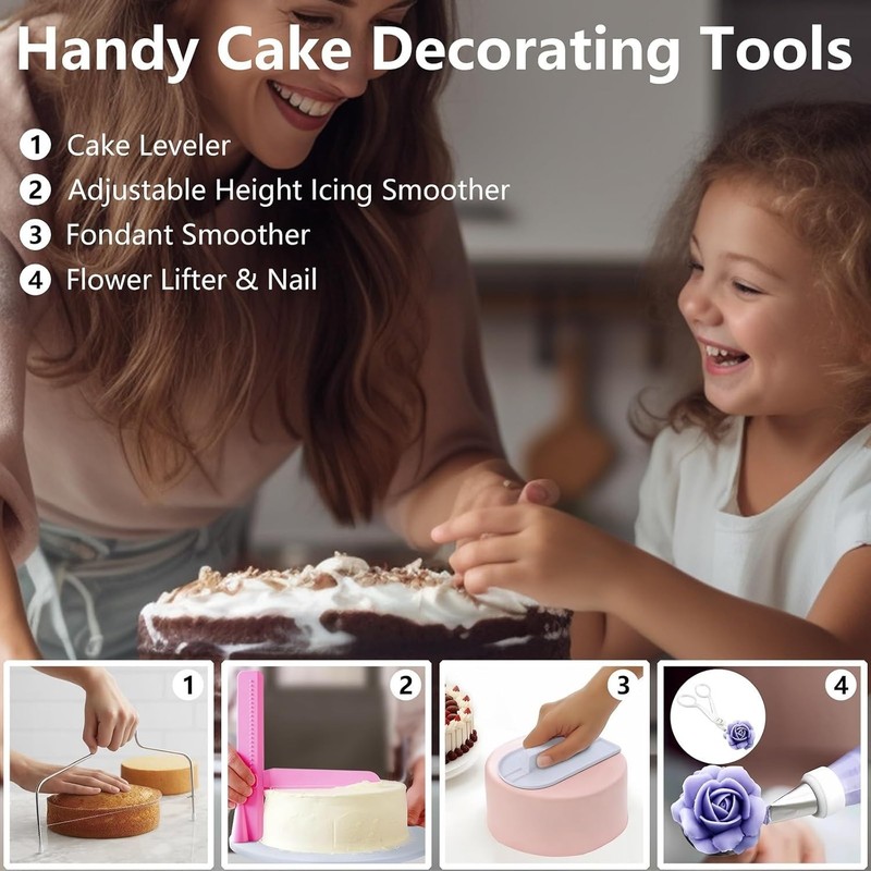 Kit de decoración de pasteles para principiantes de 200 piezas con plato girator gallery