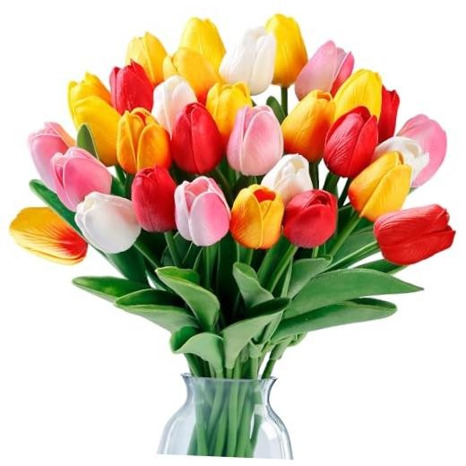 Fake Tulips Artificial Flowers Real Touch PU Faux Flowers Tulip 30 Pcs Mixed 1 gallery