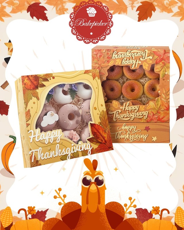 Fall Thanksgiving Treat Boxes Window Cookie Leaves Pie 9x9x2.5 Inch 30 PCS gallery