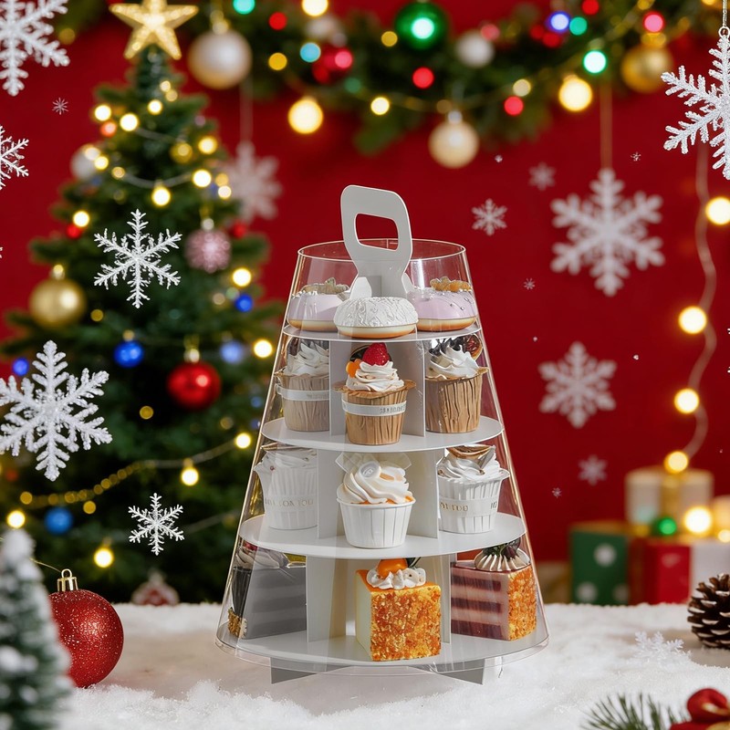 4-Tier Cupcake Stand, 5 Set Cardboard Cupcake Tower with Clear Cover, Dessert... gallery