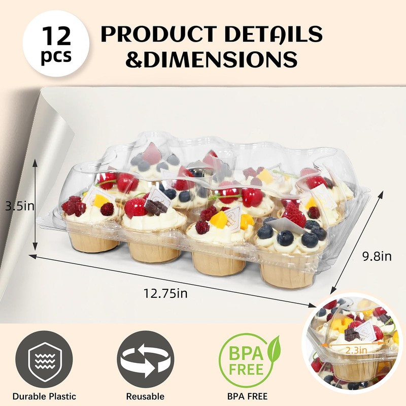 WIKDAY 12 Count x 12 Sets Plastic Cupcake Containers, Durable and BPAFree Cup... gallery