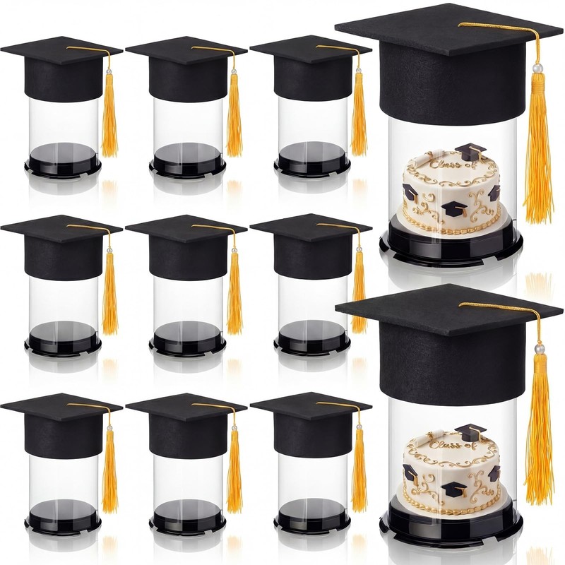 12 Pcs Graduation Cupcake Boxes Clear Graduation Cap Gift Treat Box with Tass…