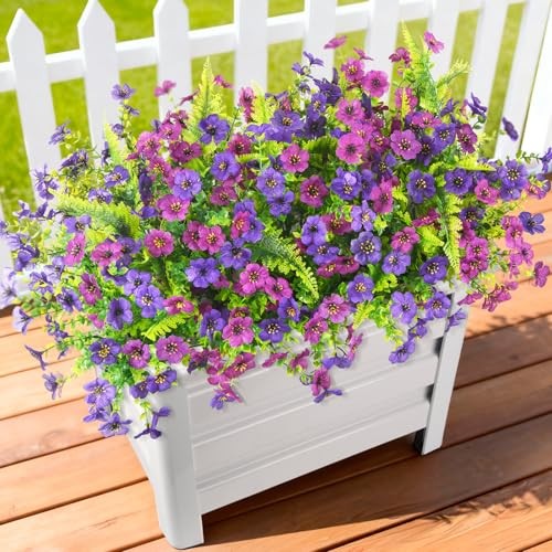 Artificial Flowers for Outdoors, 12 Bundles Light/Deep Purple and Fern gallery