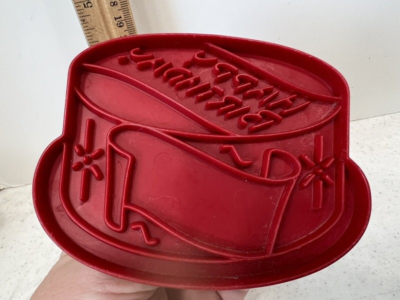 Vintage Tupperware Happy Birthday Cake Red Plastic Cookie Cutter 1970s gallery