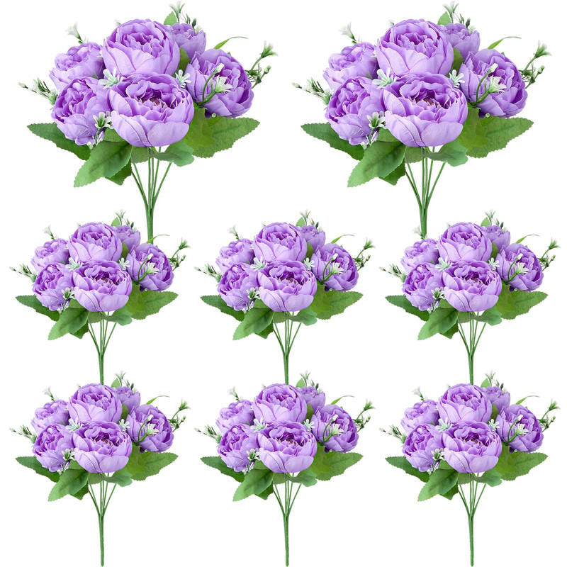 Ovveroche 8 Pack Purple Peonies Artificial Flowers Fake Silk Hydrangea Bouquet