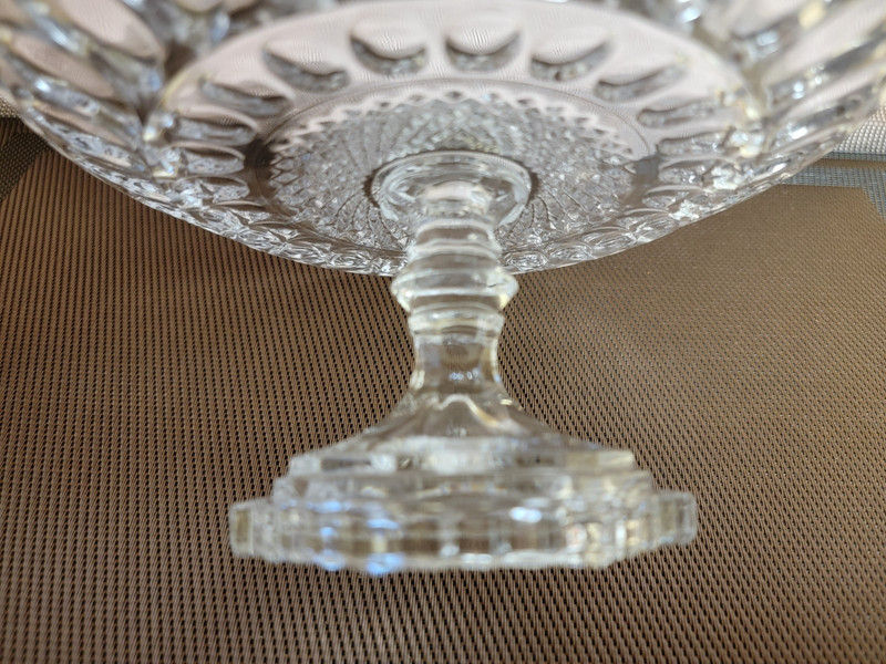 Vintage American Brilliant Crystal Saw Tooth Edge Cake Plate Pedestal 7.5" MCM gallery