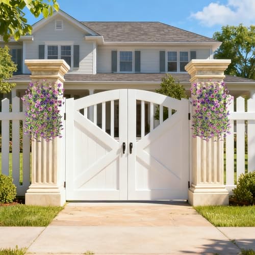 Artificial Fake Hanging Flowers Plants for Outdoor Spring Summer Double Purple gallery