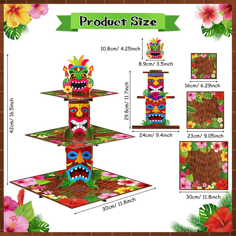 Hawaiian Theme Cake Holder, 3 Tier Dessert Stand, Beach White, Brown gallery