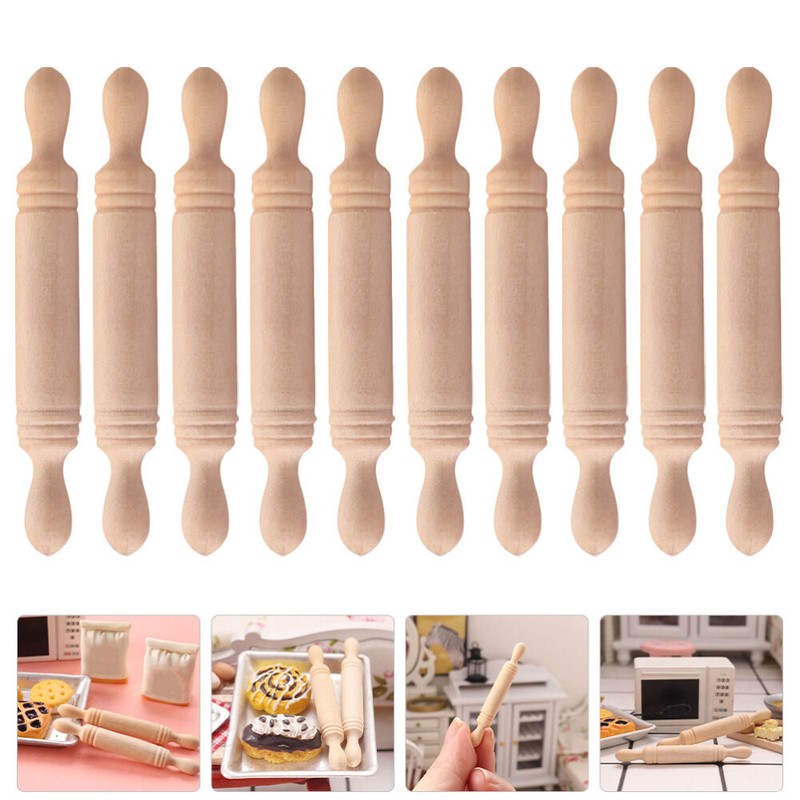 30Pcs kids pretend play toy Miniature Wood Rolling Pin Small Rolling Pin