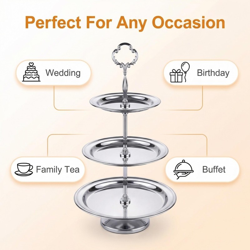 1Set 3 Three-Layer Flower Head Cake Stand Handle, Zinc Alloy Cake Plate Suppo... gallery