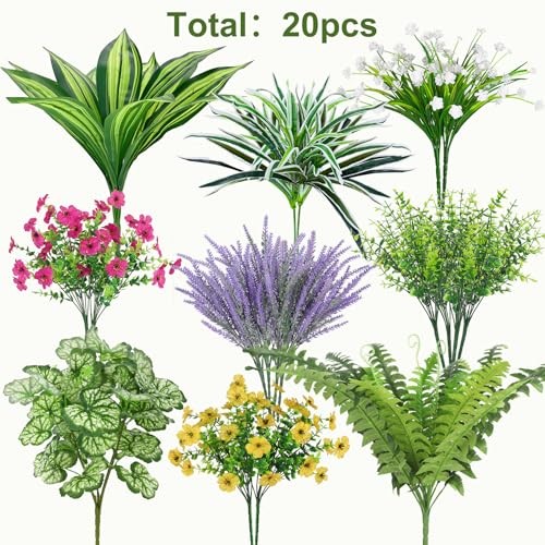 20 Pcs Artificial Plants Outdoor, Fake Plants UV Resistant Greenery Stems gallery