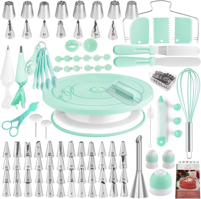 Kit de decoración de pasteles, 137 piezas con plato giratorio, manga pastelera