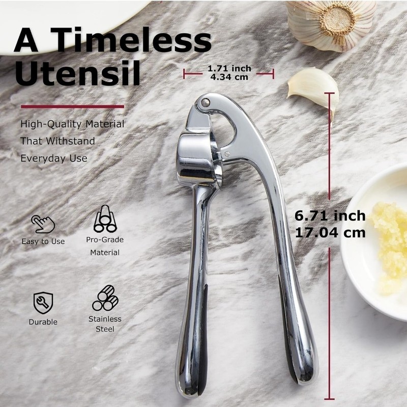 Kitessensu Pro Garlic Press Silver Squeeze Mincer Crush Ginger + Silicone Peeler gallery