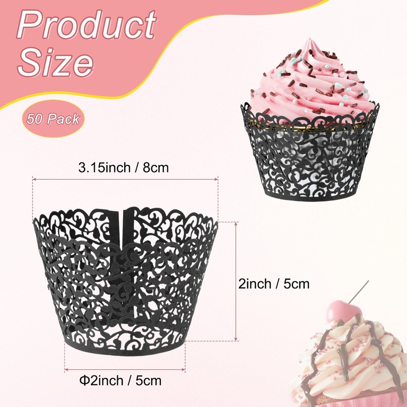 50-Pack Vine Cupcake Liners, Baking Cups for Wedding/Party[Black] gallery