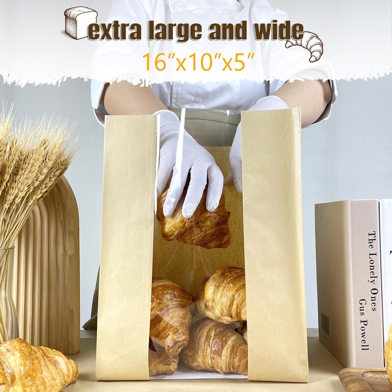 16x10x5 inch Extra Large Paper Bread Bags for Homemade Bread with Window & St... gallery