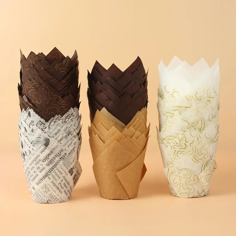 50Pcs Tulip Muffin Cupcake Paper Cups Oilproof Cupcakes Liner Baking Muffin Box gallery