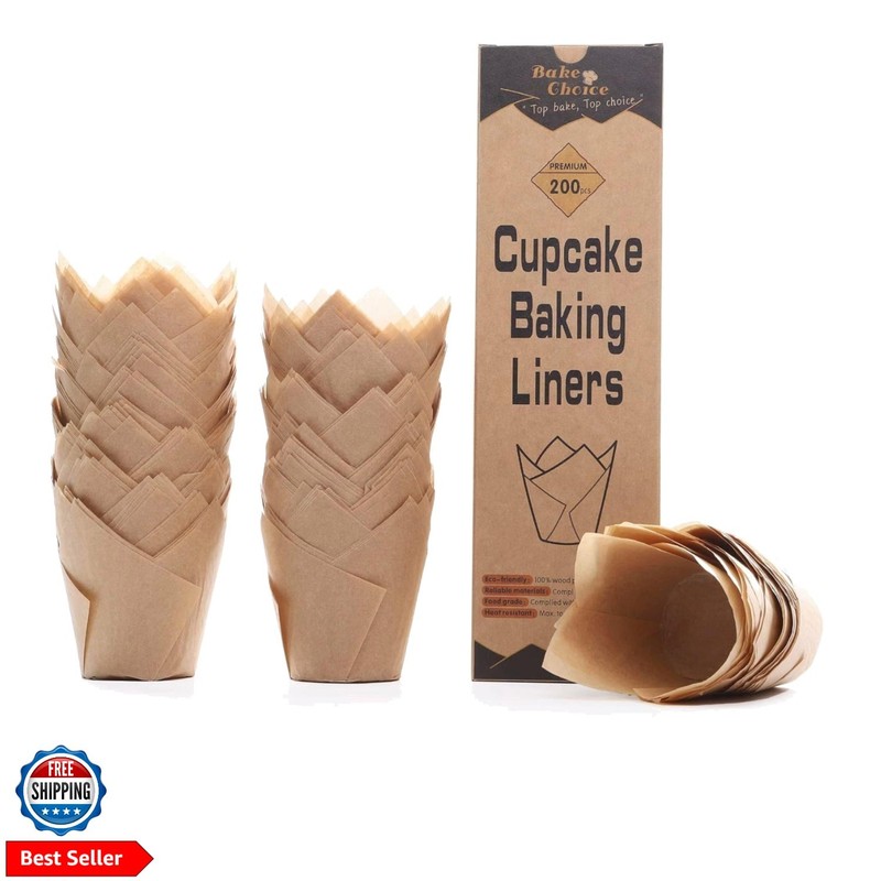 200pcs Natural Tulip Cupcake Liners for Baking Cups Unbleached European Parch…