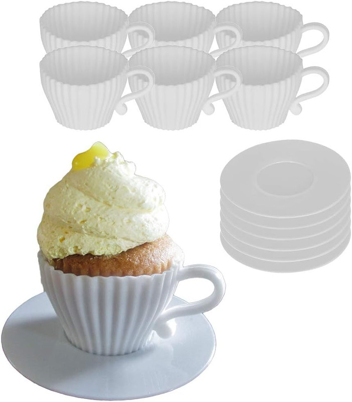 Baking Cupcake Molds - Silicone Teacup Set - 12 Pc Set - Oven-Safe - Nonstick - gallery