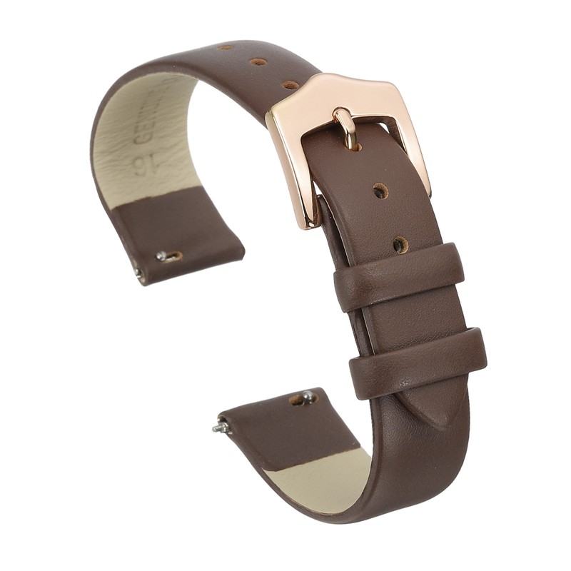 16mm Brown Leather Women’s Watch Strap with Rose Gold Buckle