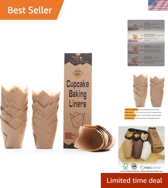 Standard Size 200pcs Biodegradable Tulip Muffin Liners – Unbleached Parchment