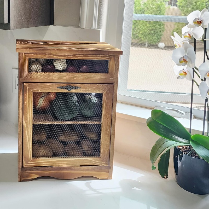 Wooden Potato and Onion Storage Bin - Potato Onion & Garlic Storage Box Rustic gallery