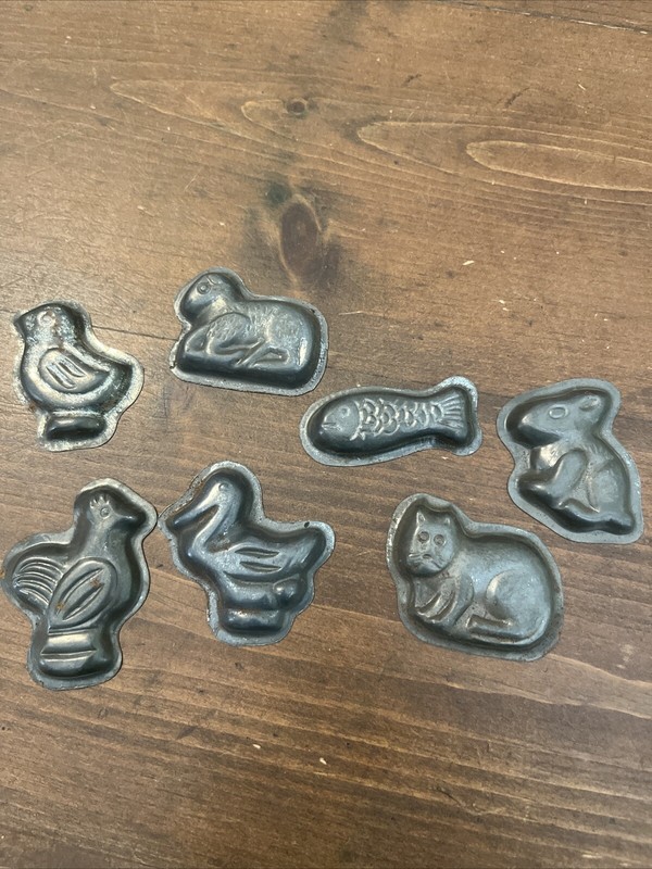 Vintage Miniature Tin Butter Candy Chocolate Molds Set Of 7 Animals
