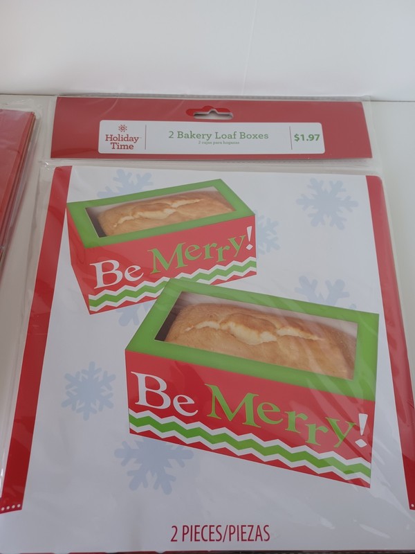 Holiday Time 2 Christmas Loaf Boxes Cardboard Red Green White Disposable Chevron gallery