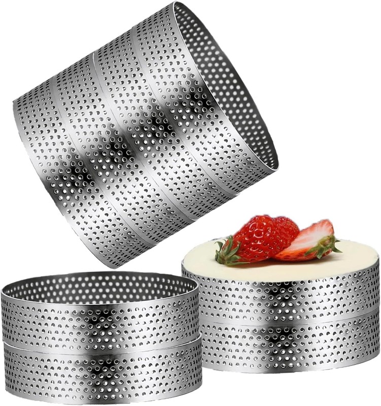 8Packs Perforated Tart Rings 4 Inch Stainless Steel Perforated Cake Rings,