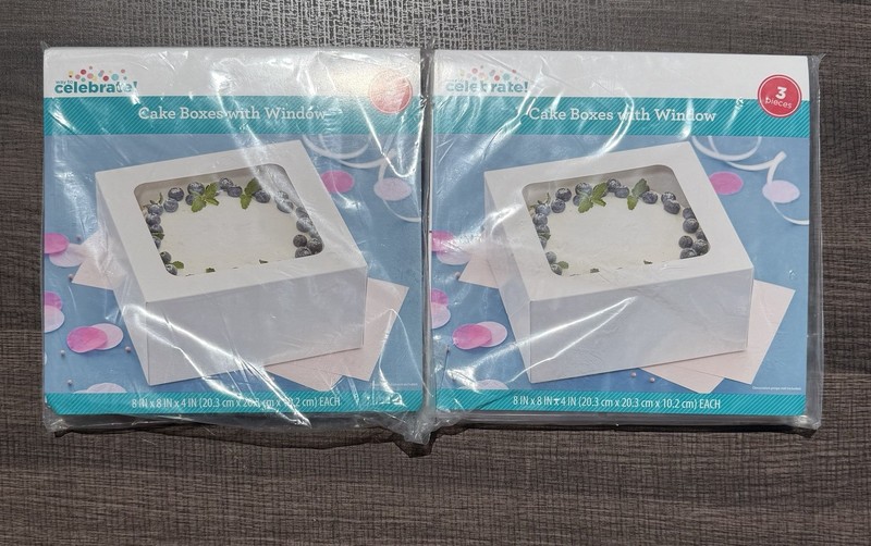 Lot of 8 Way To Celebrate Cake Boxes with Window White Bakery Boxes New Sealed gallery