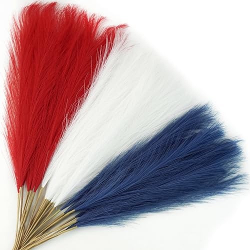 pcs 4th of July Decorations Faux Pampas Grass, 21.6in Red 30 Red & White & Blue
