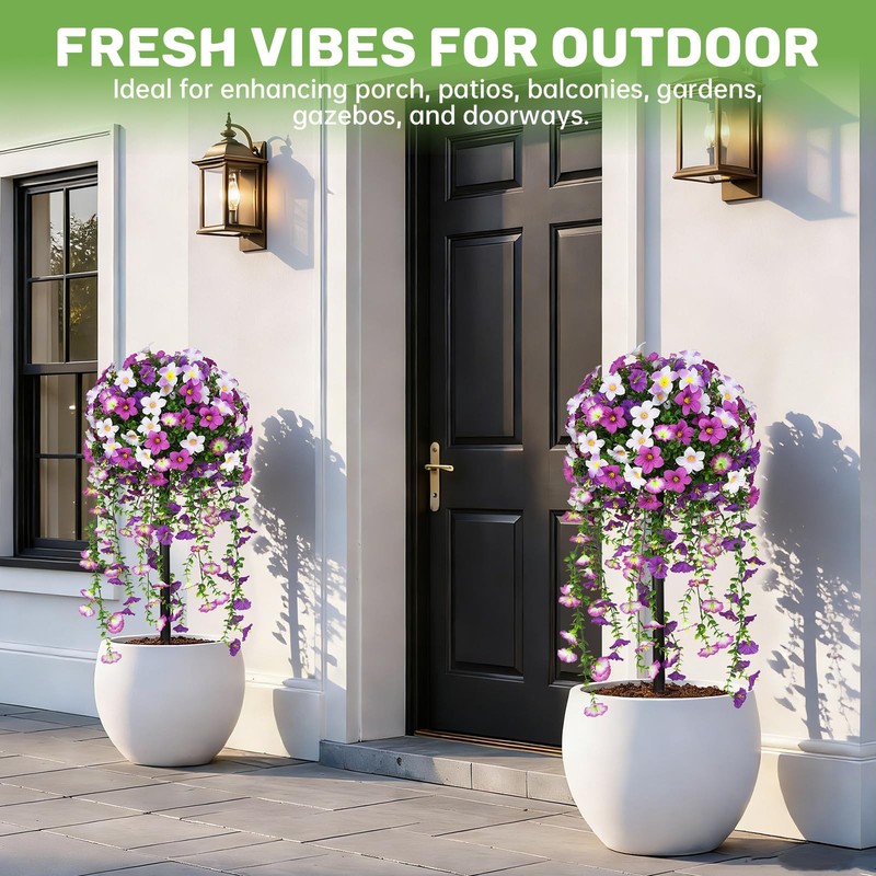 Grooy Artificial Plants Flowers Topiary Ball For Outdoor 2 Pack Fake Purple gallery