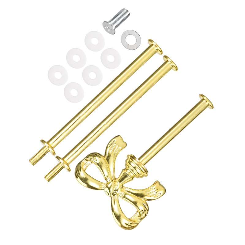 Cake Tray Stand Handle Plate Hardware Fitting 3 Tier Bow-Knot Gold, 2 Set