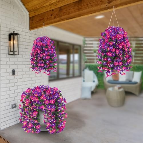Artificial Fake Hanging Flowers Plants for Outdoor 4Pcs Purple & Magenta gallery