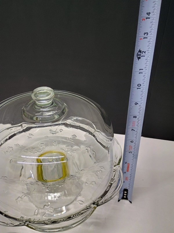 Vintage Anchor Hocking glass cake stand with dome Savannah Clear pattern retired gallery